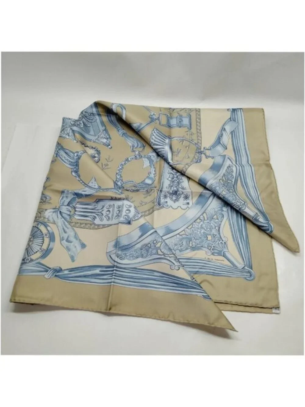 Authentic Hermès Étriers Carré 90 Silk Scarf Gold Blue Square Made in France